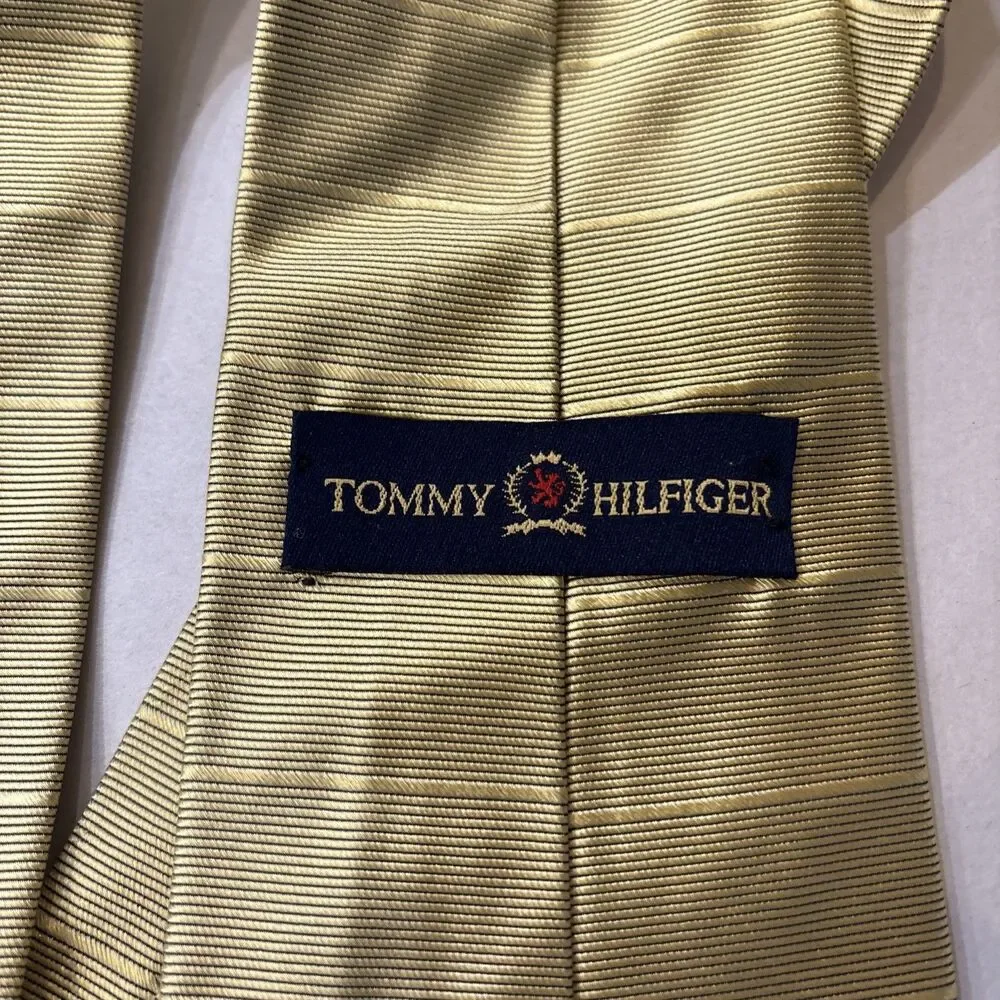Tommy Hilfiger MEN'S TIE  Gold, Preppy Silk, USA 4” X 57” Designer Fraternity